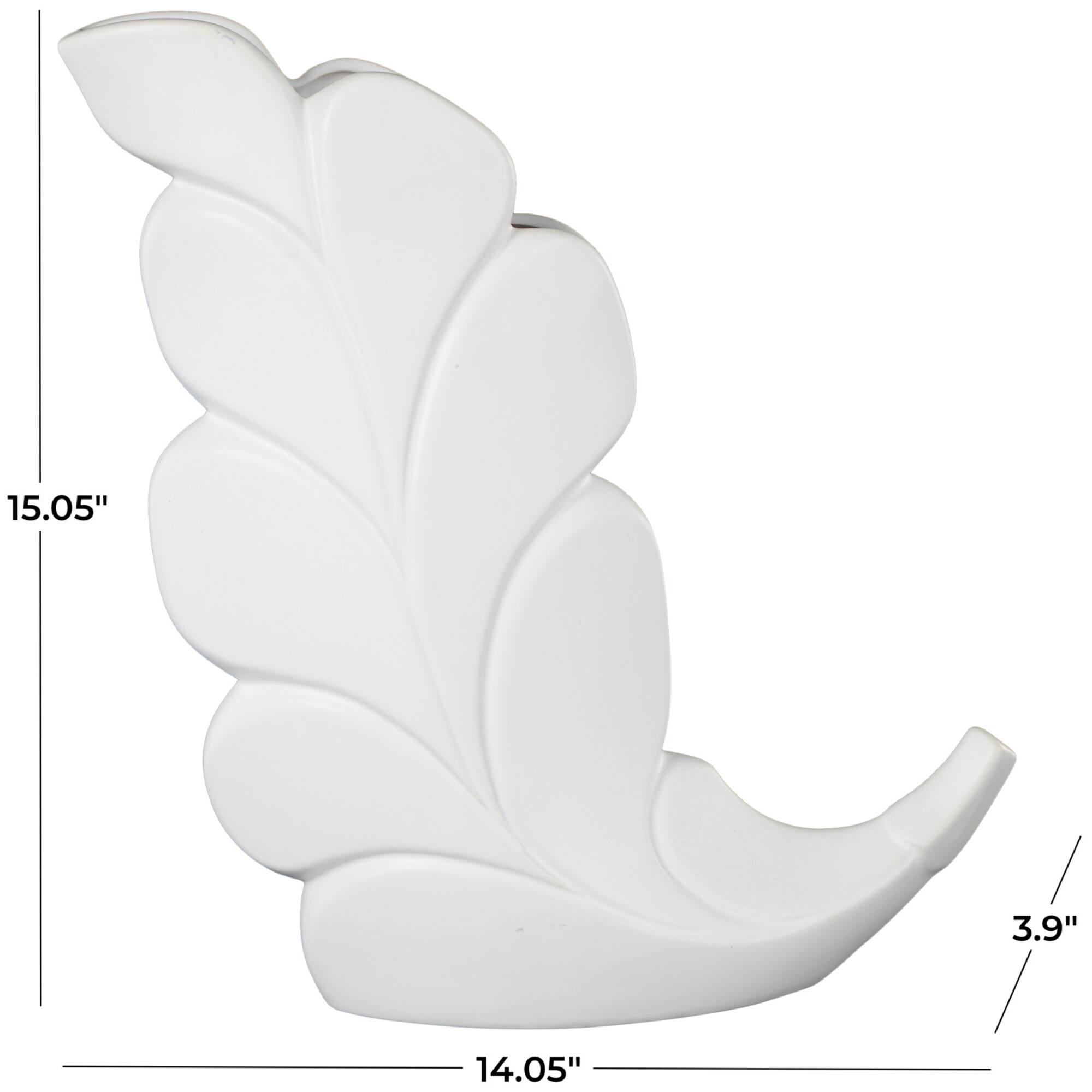 15" White Leaf Ceramic Slanted Decorative Vase